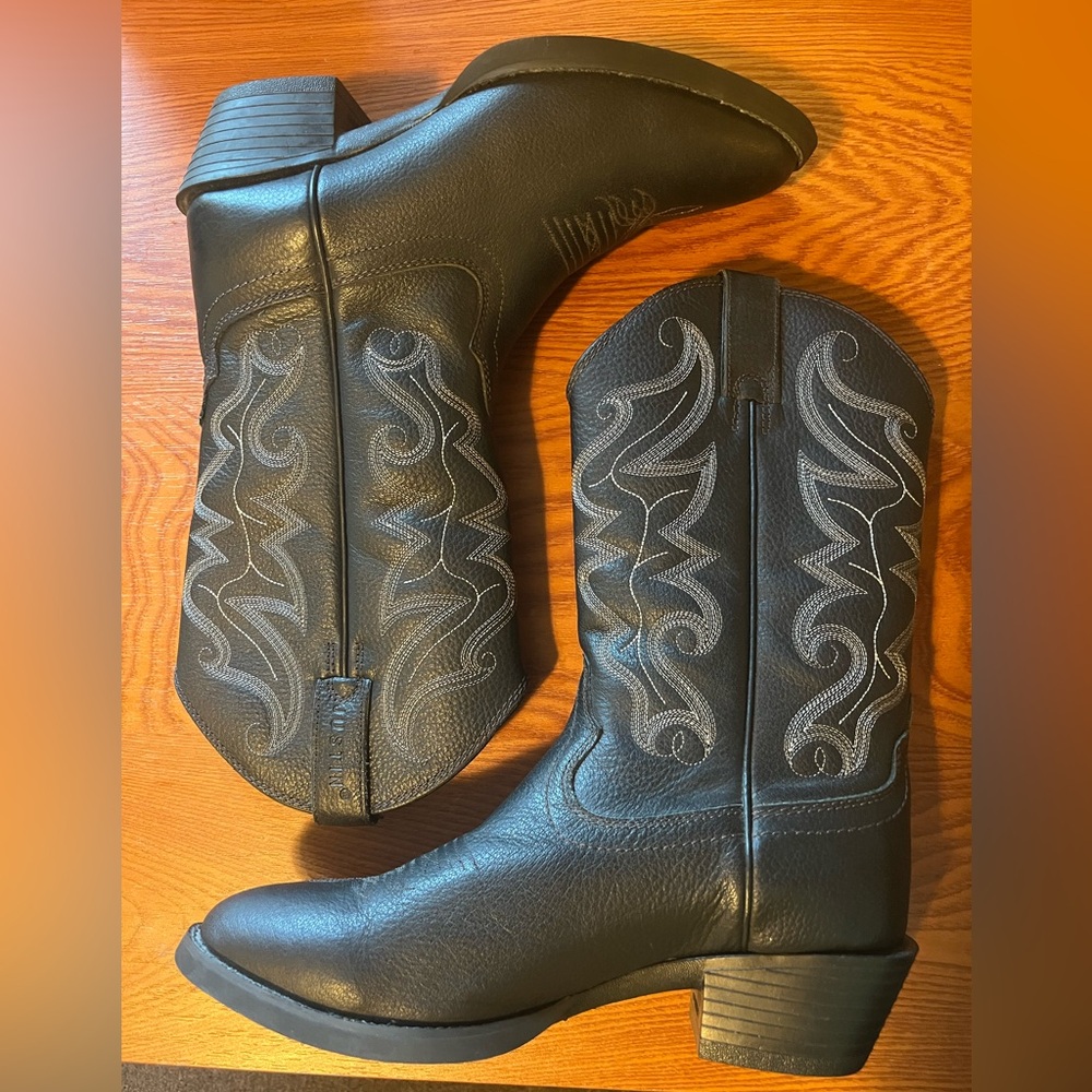 Justin Boots Black Leather Men’s 9 Cowboy Boot